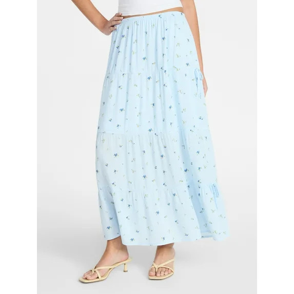 No Boundaries Side Tie Tiered Maxi Skirt, Women's XXS-XXL | Walmart (US)