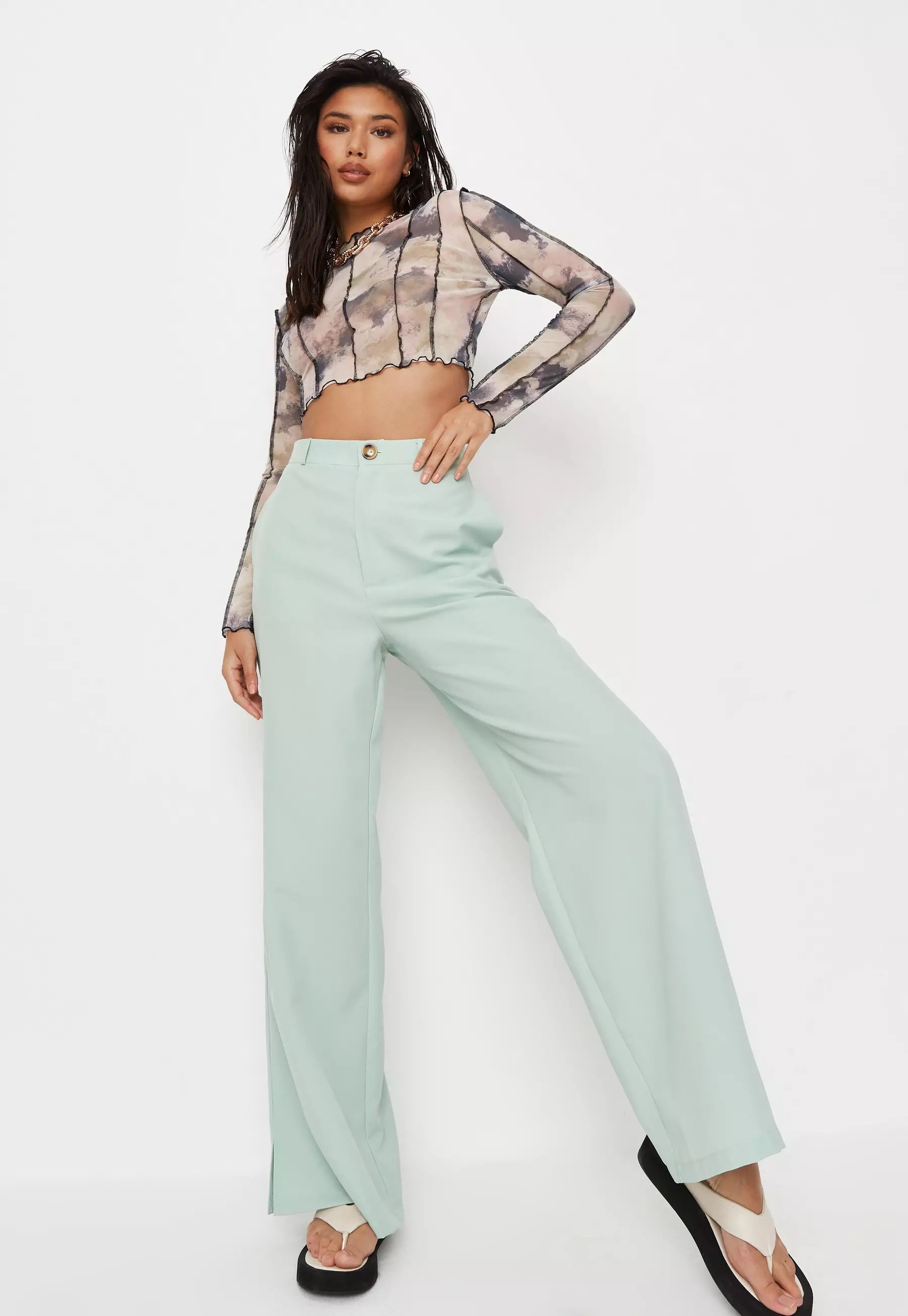 Mint Split Hem Wide Leg Pants | Missguided (US & CA)