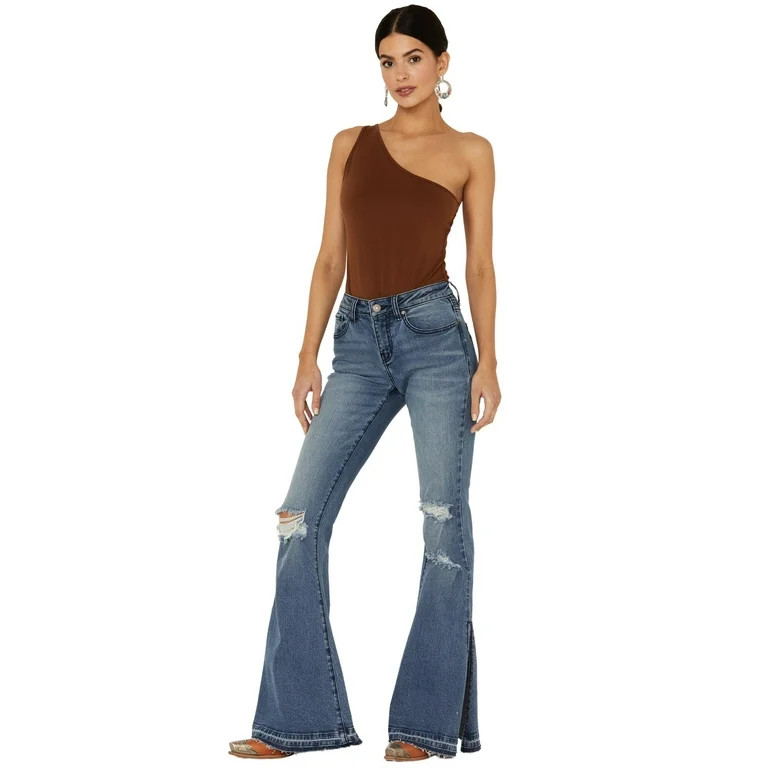 Shyanne Women's Mid Release Hem Side Slit Flare Jeans - SWSP22J5 31W x 34L | Walmart (US)
