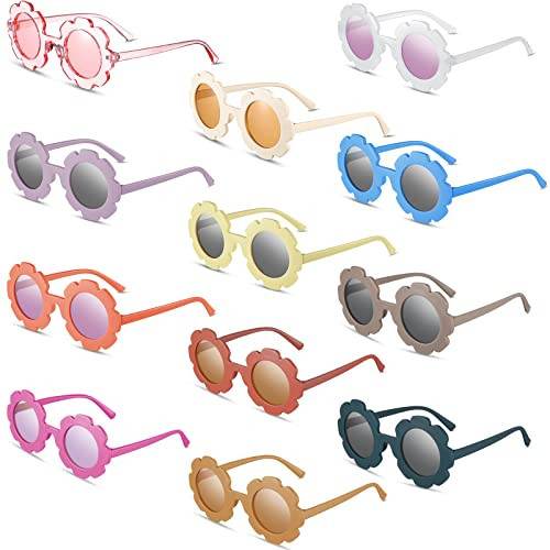 12 Pairs Kids Round Flower Sunglasses Flower Shaped Sunglasses Cute Outdoor Sunglasses Eyewear for Kids(Bright Colors) | Amazon (US)