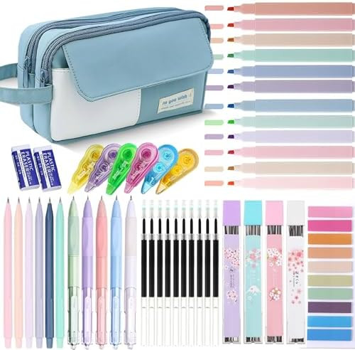 42 Pcs Big Capacity Pencil Pouch with Aesthetic School Supplies, 12 Pastel Highlighters, 5 Black ... | Amazon (US)