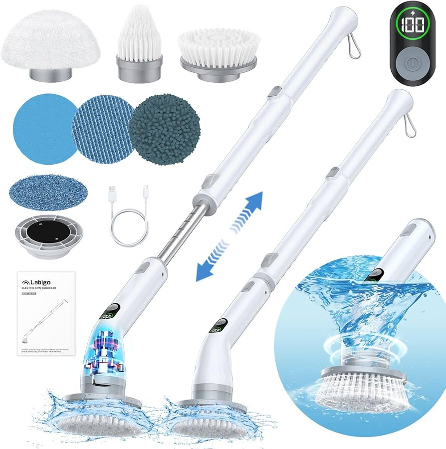 LABIGO Electric Spin Scrubber LA4 Pro, Dual Speed Bathroom Scrubber with Display & 6 Replacement ... | Amazon (US)