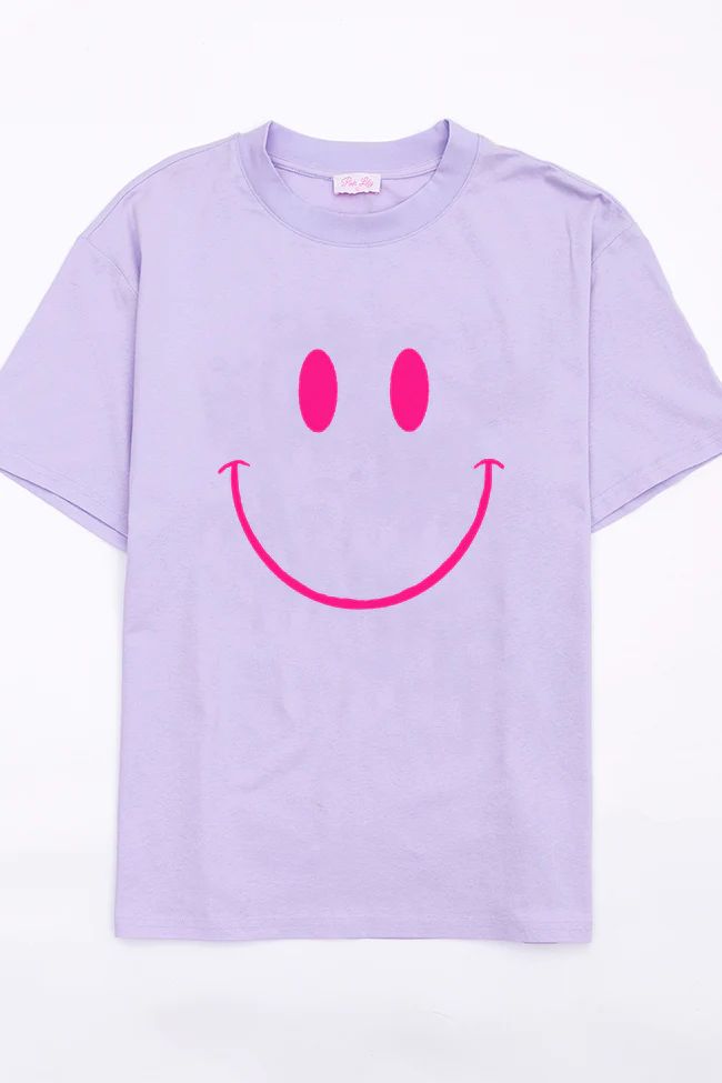 Drawn Smiley Lilac Oversized Graphic Tee | Pink Lily
