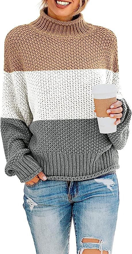 ZESICA Women's Turtleneck Batwing Sleeve Loose Oversized Chunky Knitted Pullover Sweater Jumper T... | Amazon (US)