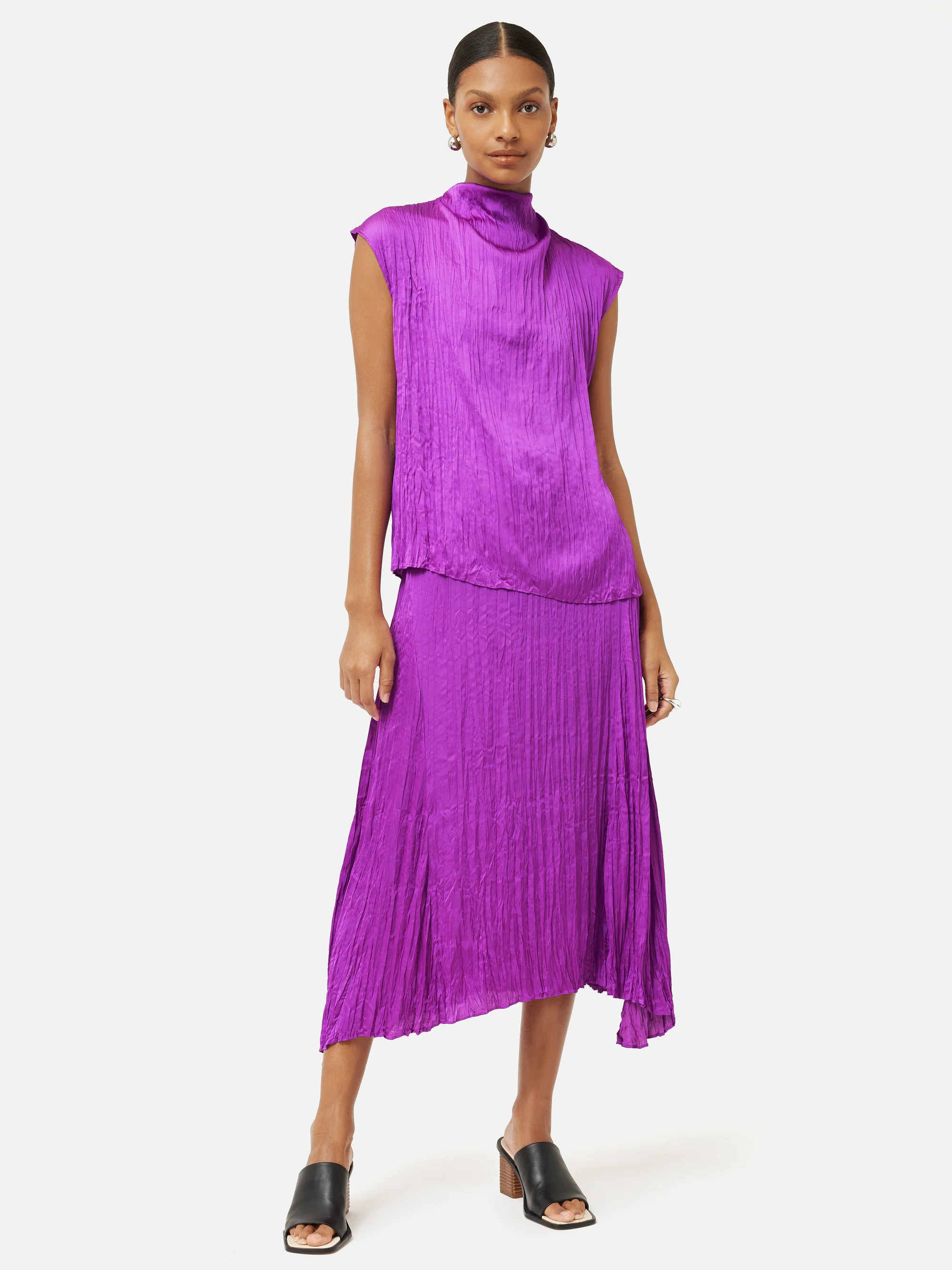 Satin Crinkle Midi Skirt | Purple Orchid | Jigsaw (UK)