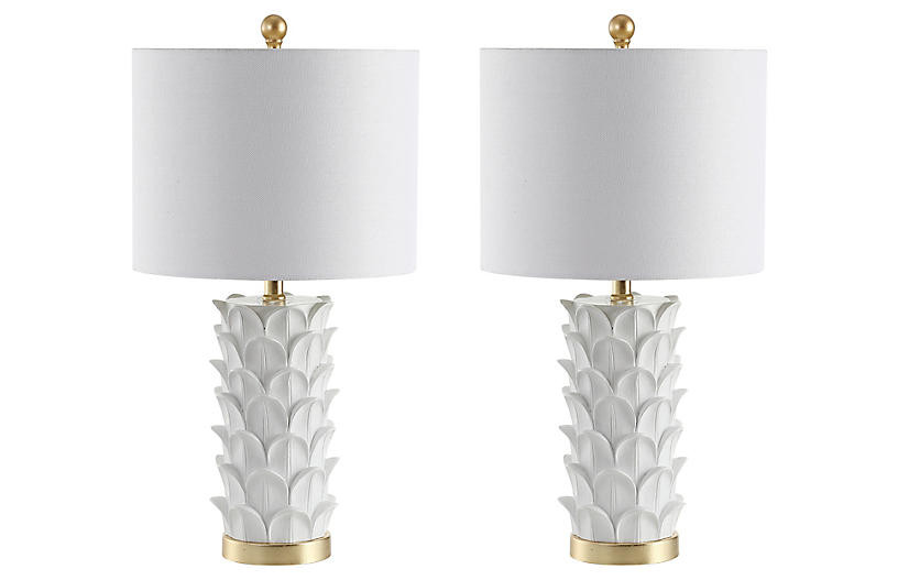 S/2 Violet Table Lamps, White/Gold Leaf | One Kings Lane