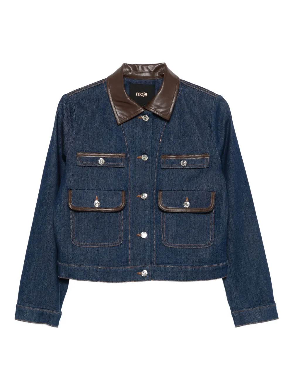 Maje leather-collar Denim Jacket | Blue | FARFETCH | Farfetch Global
