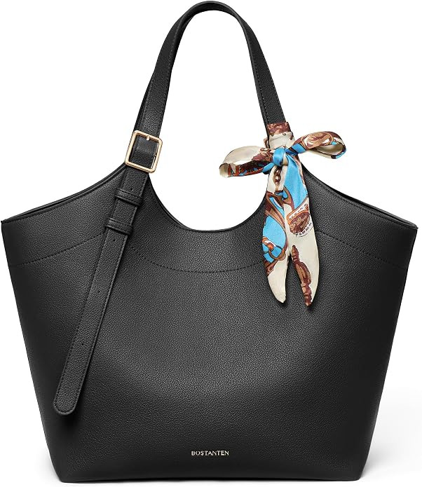 BOSTANTEN Slouchy Work Tote Bag Vegan Leather Designer Purse | Detachable Silk Scarf,Adjustable S... | Amazon (US)