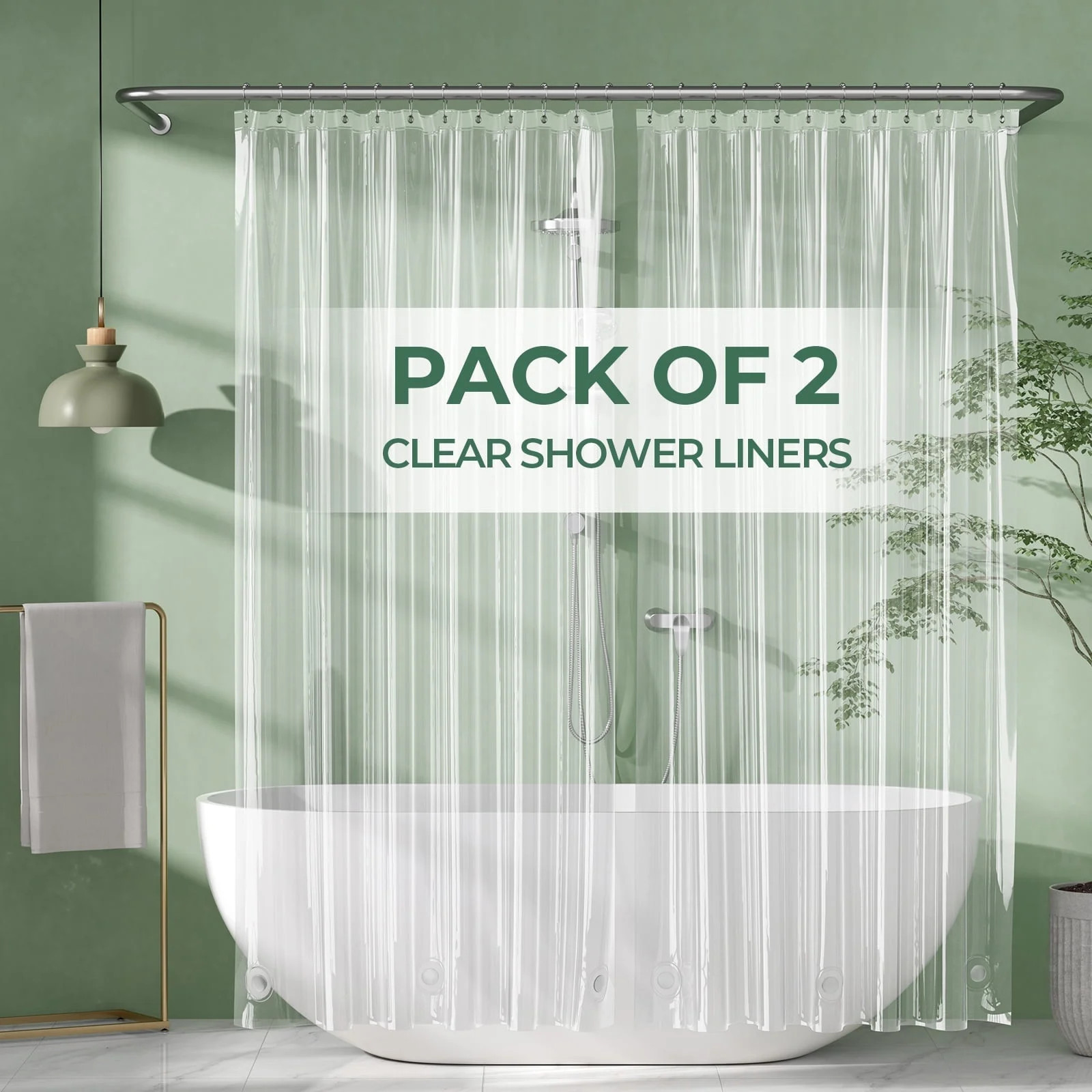 AmazerBath Shower Curtain Liner 2 Pack, 72 x 96 Inches Extra Long PEVA Plastic Shower Liner with ... | Walmart (US)