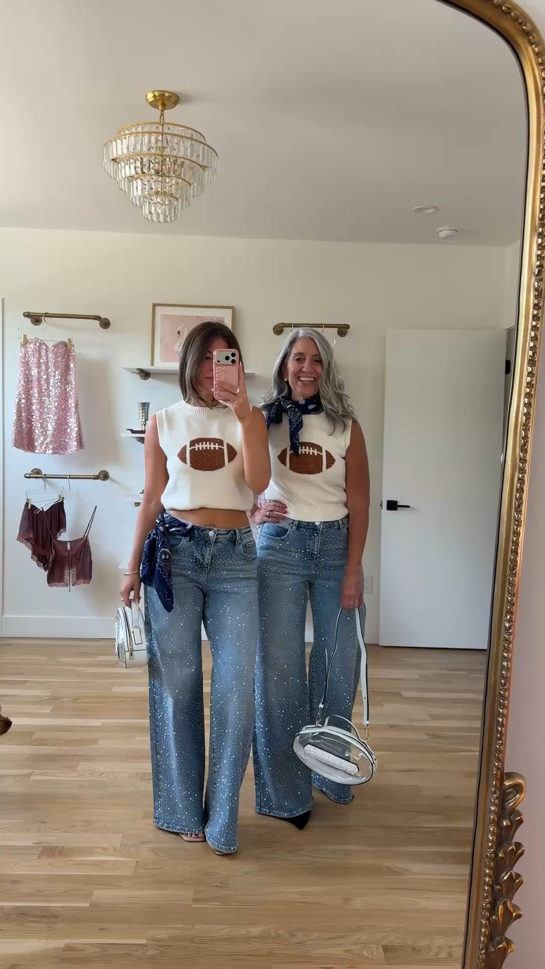 mom & me matching cream sleeveless sweaters with a football graphic, paired with light-wash flare jeans with gemstone detail game day look for your next sporting event! 🏈 
avara code for 15% off: emerson 

i'm 5'4" and typically wear a small/2

mom is 5'4" and typically wears a medium/6

mom & me outfits, mom & me dresses, matching outfits, mother daughter outfits, family photo outfits, fall outfits, fall dresses, autumn outfits, midi dresses, fall dresses, casual outfits, thanksgiving outfits, family photo outfits, fall fashion, autumn fashion, cozy outfits, transitional outfits, neutral outfits, everyday outfits, weekend outfits, women’s fashion, sports, athletic, team colors, game day outfit, football outfit

#LTKgrwm #LTKootd #LTKSeasonal