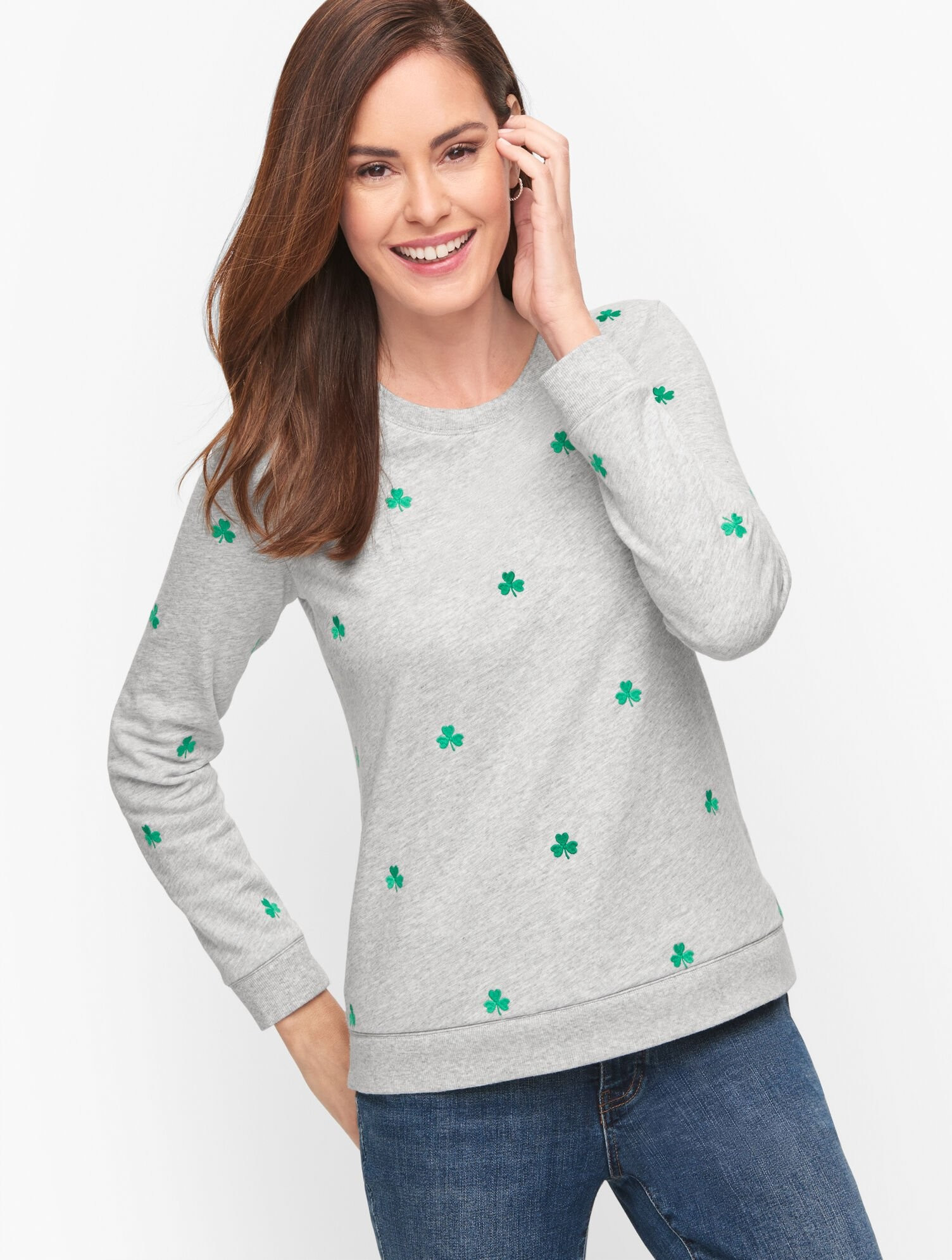 Embroidered Clover Crewneck Sweatshirt | Talbots