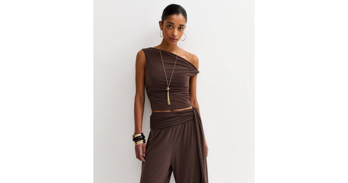 Dark Brown Draped Off The Shoulder Top | New Look | New Look (UK)