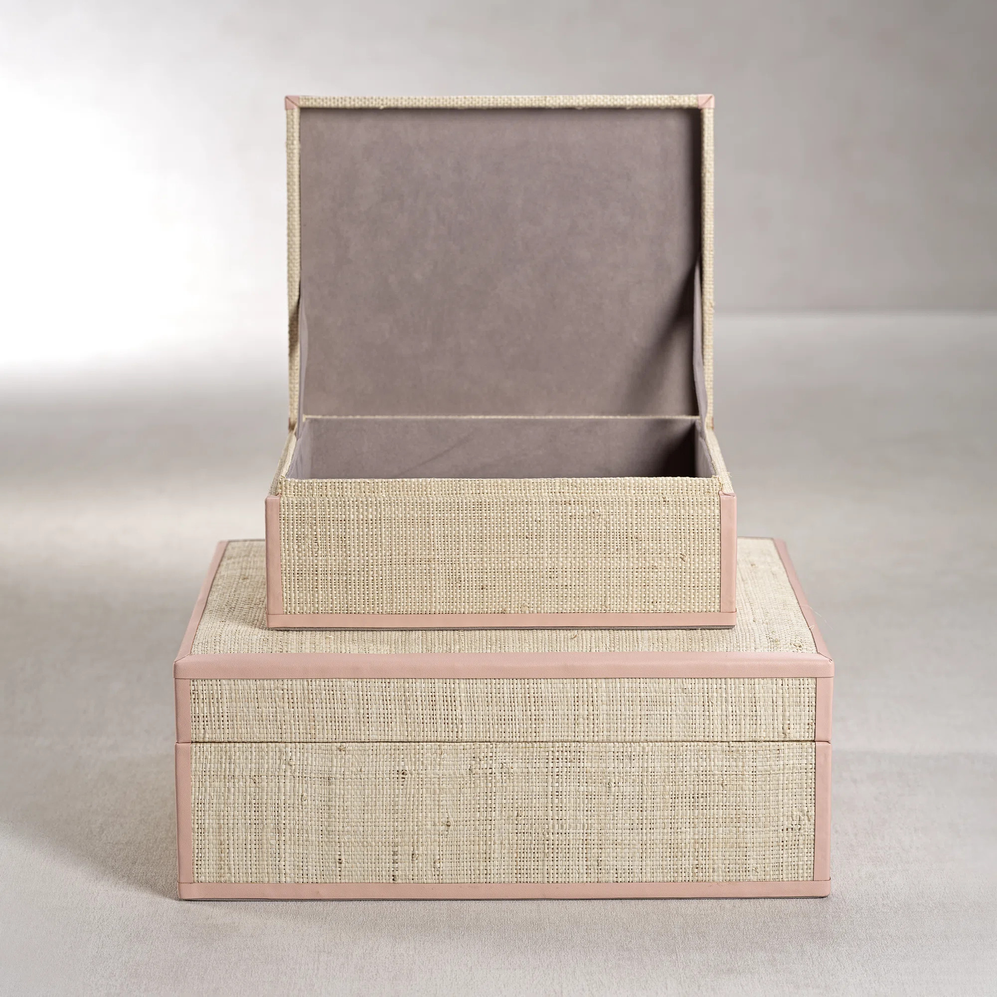 Hadaway Handmade Raffia/ Cow Leather Trim Decorative Box | Birch Lane