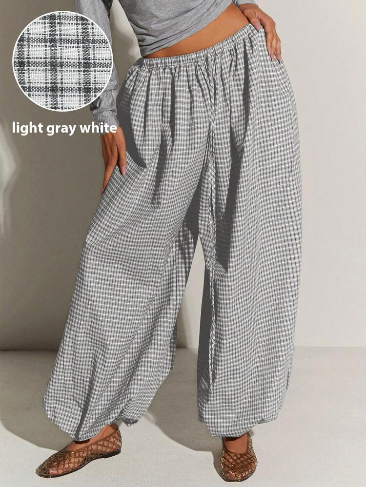 Athîral Women's Plaid Elastic Waist Loose Casual Balloon Pants, Summer | SHEIN