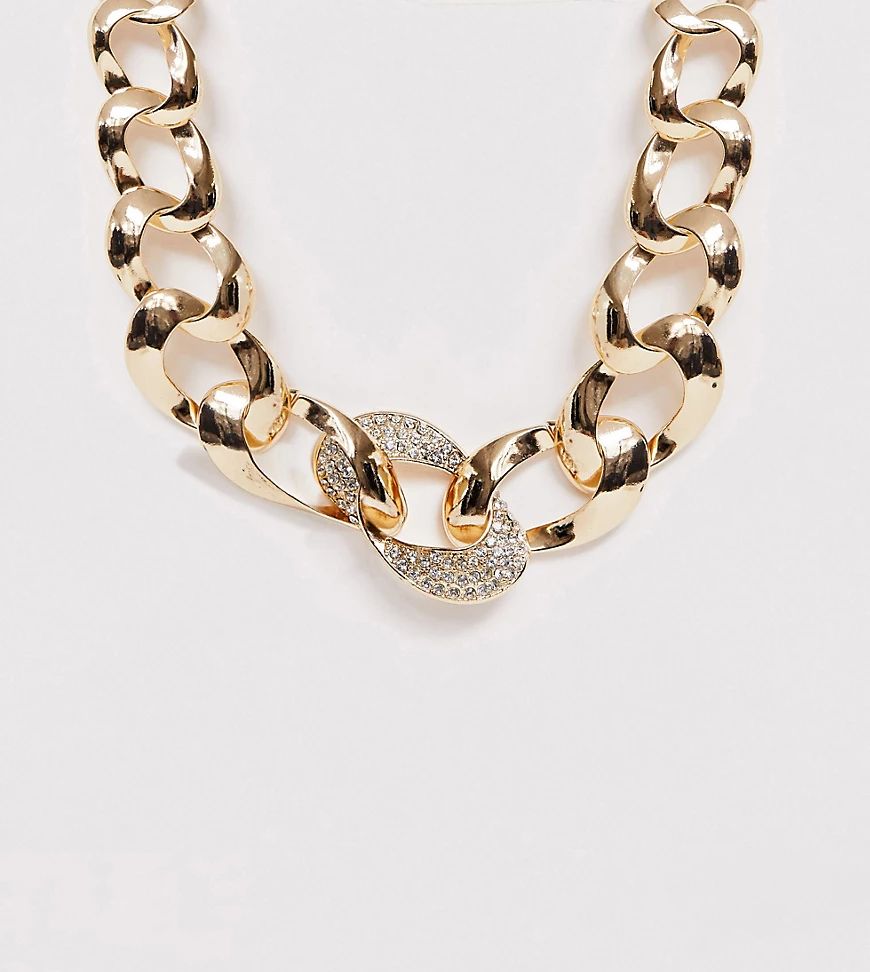 ASOS DESIGN Curve statement necklace with crystal link in gold tone | ASOS (Global)