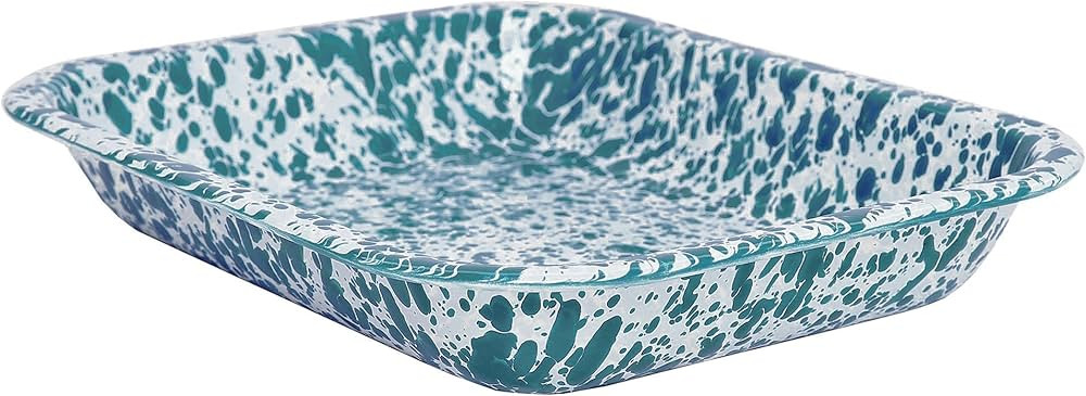 Enamelware Small Open Roaster, 11.5 x 9.25 inches, Turquoise/White Splatter (Single) | Amazon (US)