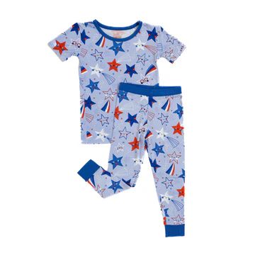 Blue Stars & Stripes Two-Piece Short Sleeve Bamboo Viscose Pajama Set | Little Sleepies