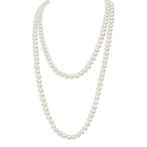 Jeyfull Long Pearl Necklace 47.5"/120cm - Fake Pearl Necklace Ivory White Pearl Choker Necklaces Small Pearl Beads Multi Strand Layered Pearl Necklaces for Women Bridal Wedding Party Costume Jewelry | Amazon (US)