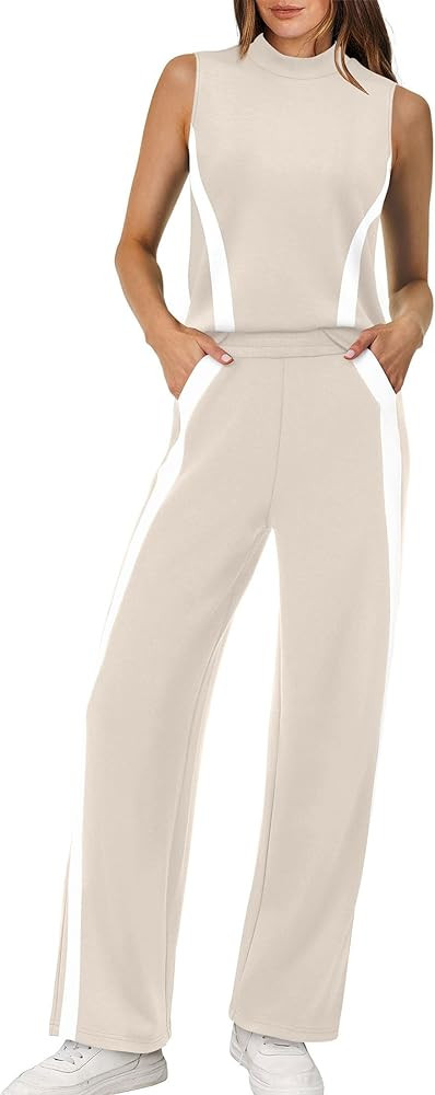 XIEERDUO Two Piece Sets for Women Summer Outfits Travel Mock Neck Lounge Sets Wide Leg Pants Beac... | Amazon (US)