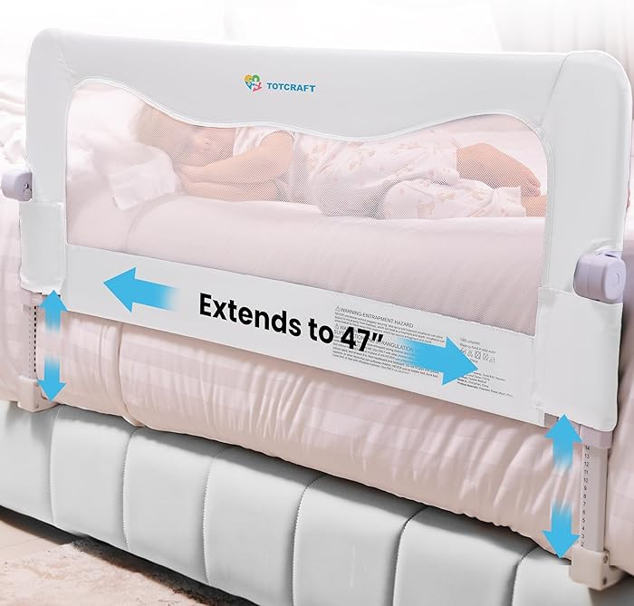 TotCraft MiniFlex Adjustable Length & Height Bed Rail for Toddlers – 35.5″ or 47″ Two Fixed... | Amazon (US)