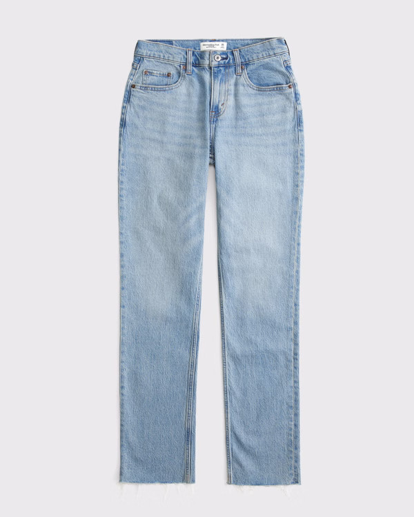 Curve Love Mid Rise 90s Straight Heart Embroidered Jean | Abercrombie & Fitch (US)