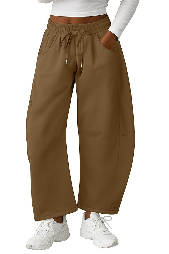 Lepunuo Barrel Sweatpants Women Casual Baggy Elastic Waisted Pants Wide Leg Gym Trousers with Poc... | Amazon (US)