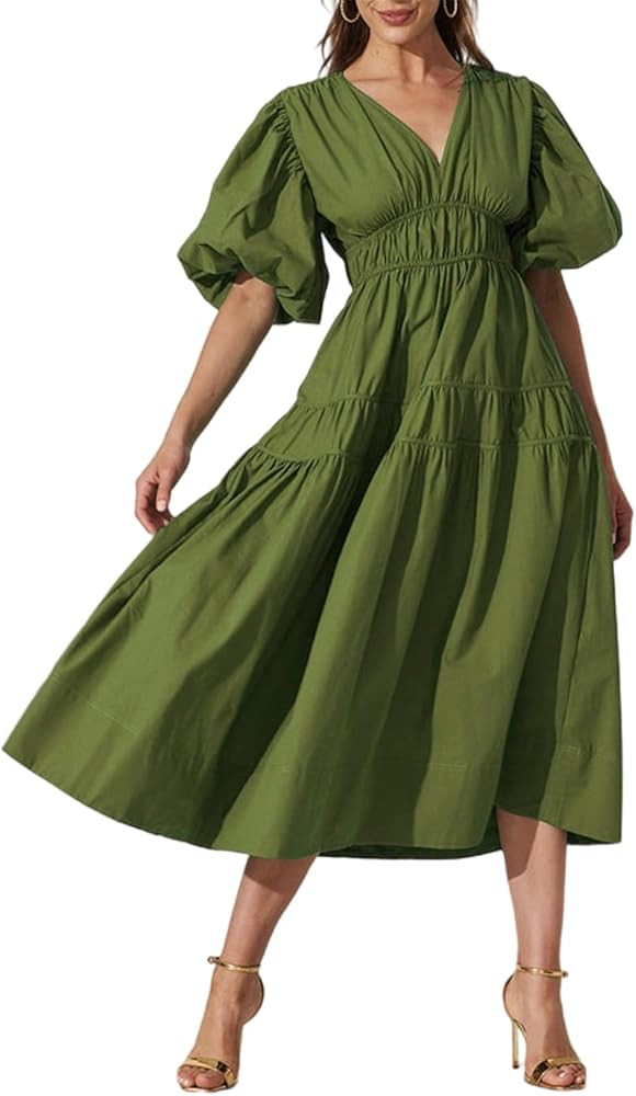 Sissyaki Women's 2024 Long Sleeve Boho Floral Maxi Dress V Neck Casual Long Dress | Amazon (US)