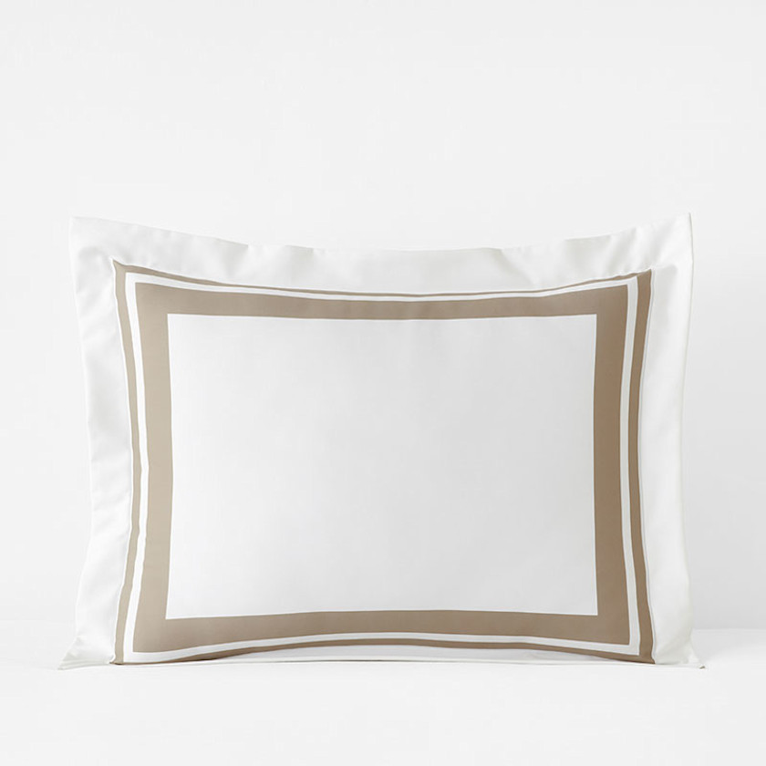 Double Border Premium Smooth Supima® Cotton Wrinkle-Free Sateen Sham - Beige/White, Size 26 In. X 26 In. | The Company Store | The Company Store