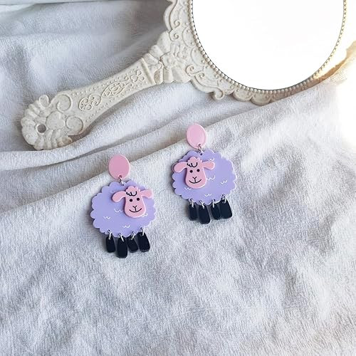 Cute Kawaii Purple Sheep Acrylic Statement Big Drop Dangle Earrings for Women Girls | Amazon (US)