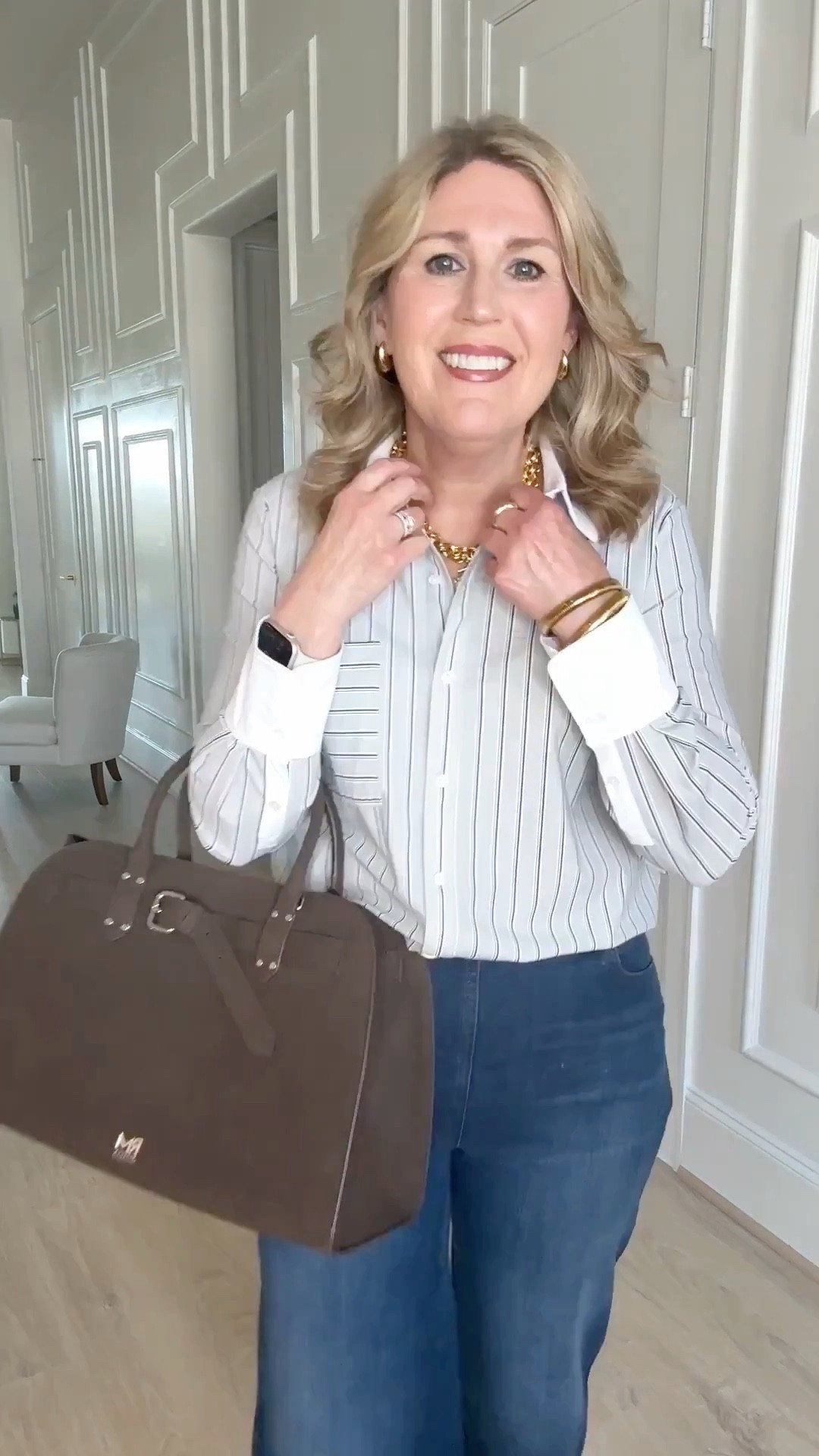 Shirt is stretchy. Fits tts.
Denim is stretchy. Runs tts. 
Peacoat is stretchy. Runs tts. Loving these pieces!  On sale! ♥️

#LTKWatchNow #LTKShoeCrush #LTKParties #LTKStyleTip #LTKItBag

#LTKSaleAlert #LTKFindsUnder50 #LTKMidsize #LTKFindsUnder100 #LTKOver40 #LTKSeasonal #LTKWorkwear #LTKootd