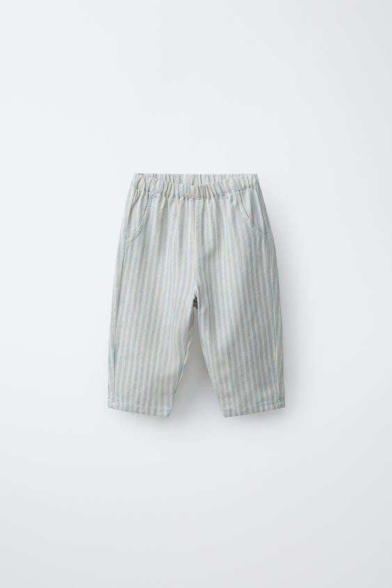 STRIPED COTTON AND LINEN PANTS | Zara Canada