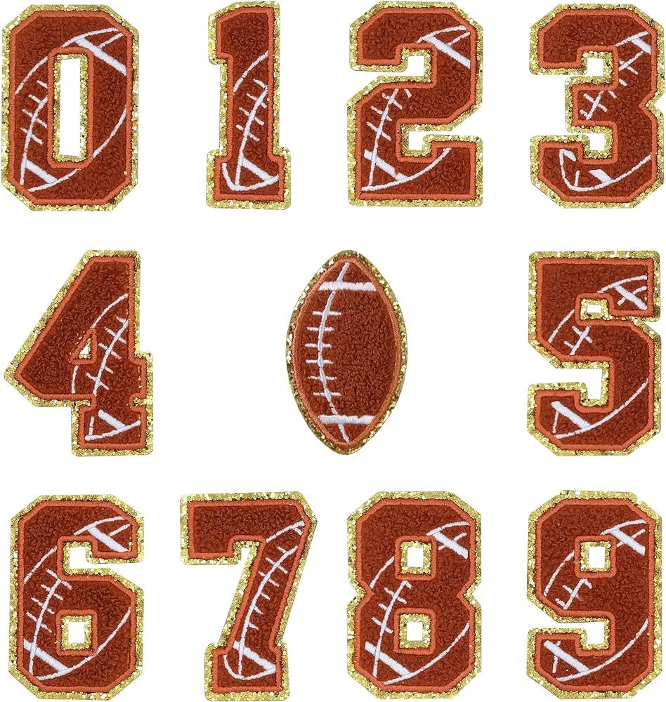11PCS 0-9 Numbers & Football Icon Varsity Brown Chenille Patches Iron On Applique Personalized In... | Amazon (US)