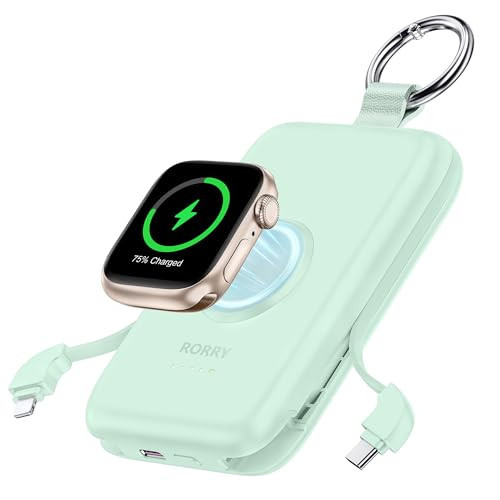 RORRY Portable Charger, 10000mAh PD 20W Fast Charging Portable Charger Power Bank with Built in Cables, Travel Battery Pack for iPhone 16/15/14/13/12/11 and Apple Watch Ultra/10/9/8/7/6/5/4, Olive | Amazon (US)