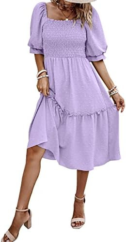 PRETTYGARDEN Women's Summer Casual Dresses 2026 Spring Puff Sleeve Square Neck A Line Flowy Boho ... | Amazon (US)