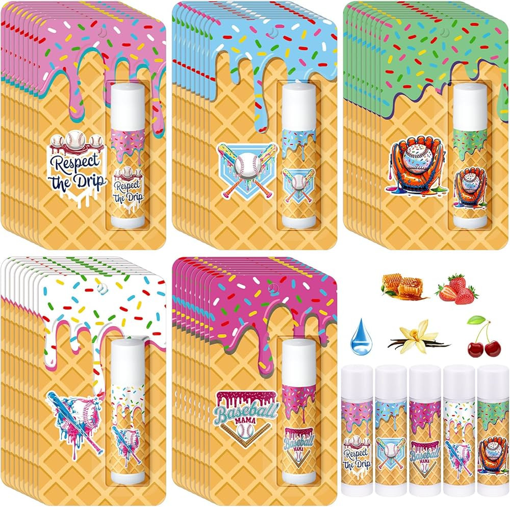 Loopeer Ice Cream Baseball Drip Party Favor Gifts Bulk Baseball Drip Lip Balms Goodie Bags Favors... | Amazon (US)