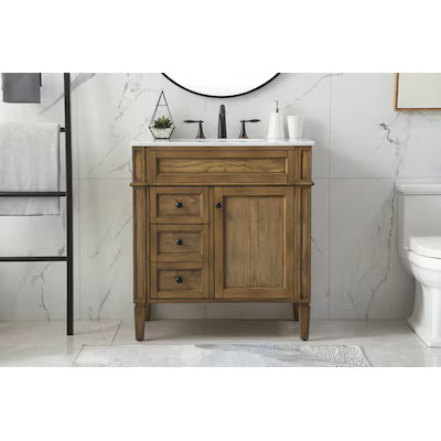 Elegant Decor Home Furnishing 32-in Driftwood Undermount Single sink Bathroom Vanity with Carrara... | Lowe's