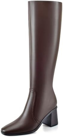 Botas altas hasta la rodilla para mujer, tacón grueso, punta cuadrada, botas altas de pantorrill... | Amazon (US)