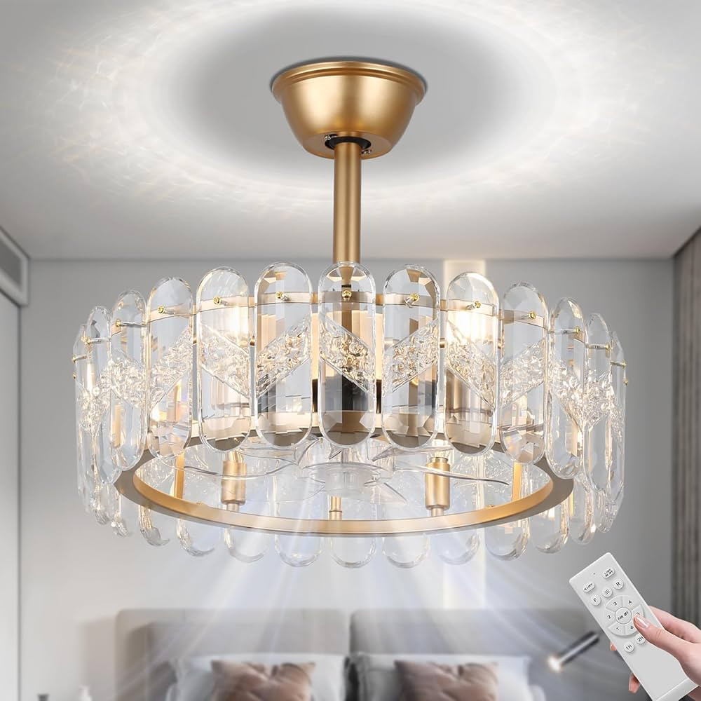 FRIXCHUR 20.7" Modern Crystal Fandelier Ceiling Fan with Light,6-Lights Bladeless Chandelier Fan ... | Amazon (US)