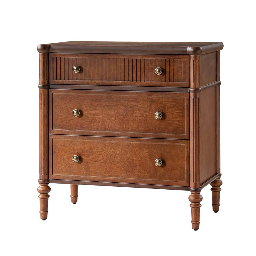 HULALA HOME Traditional Nightstand with Charging Station, Fluted Nightstand with Wood Drawers and... | Amazon (US)