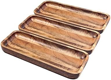 Acacia Wood Serving Trays, Set of 3 Wooden Serving Platters for Home Decor, Food, Cheese, Fruit, Veg | Amazon (US)