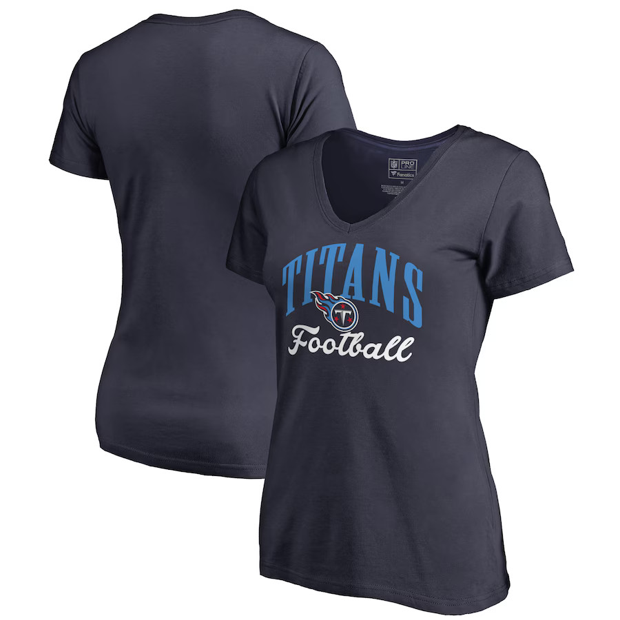 Tennessee Titans NFL Pro Line by Fanatics Branded Women's Victory Script V-Neck T-Shirt -Navy | Fanatics