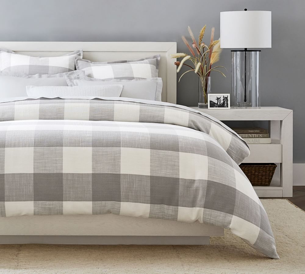 Ivory/Smoke Bryce Buffalo Check Cotton Duvet Cover, Full/Queen | Pottery Barn (US)