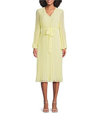 Sam Edelman Chiffon V-Neck Long Sleeve Pleated A-Line Midi Dress - 6 | Dillard's