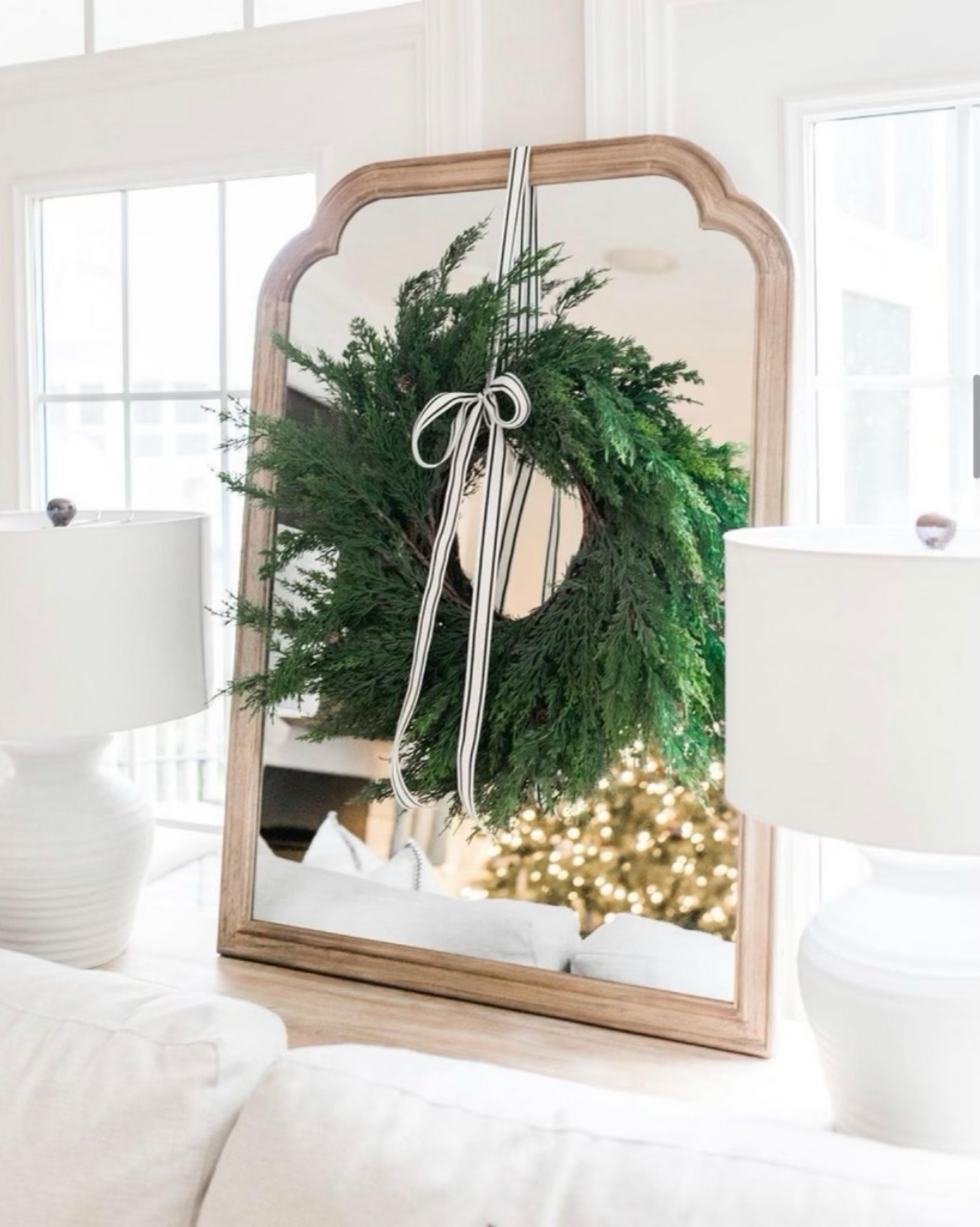 Neutral costal Christmas decor. French country mirror 

#LTKHoliday #LTKSeasonal #LTKhome