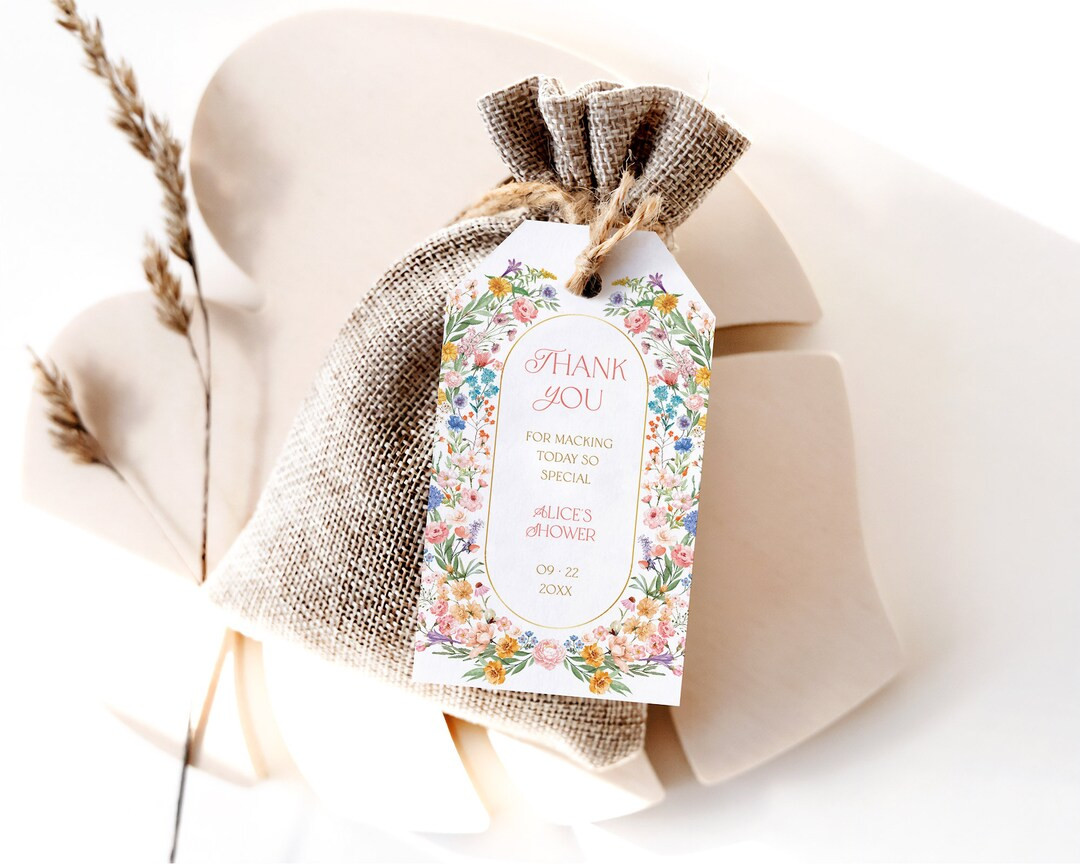 Garden Flower Bridal Shower Thank You Tag Template Floral Editable Summer Favor Tag, Pink Yellow ... | Etsy (US)