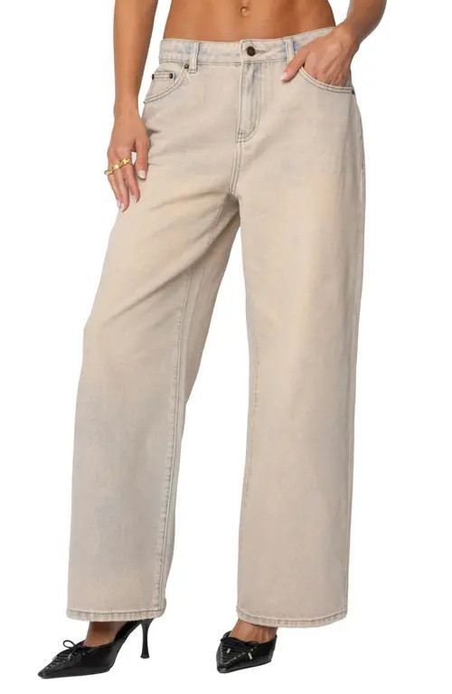 EDIKTED Dusty Low Rise Wide Leg Jeans in Beige at Nordstrom, Size Large | Nordstrom