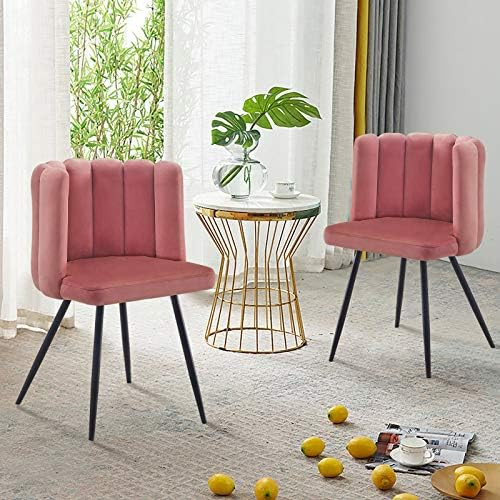 CLIPOP Velvet Dining Chair Set of 2 Modern Pink Reception Armchair with Ergonomic Backrest and Me... | Amazon (UK)