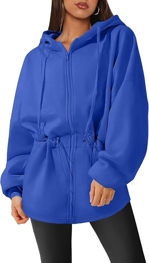 Womens Oversized Hoodies Fleece Zip Up Sweatshirts Drawstring Waist Long Sleeve Sweaters Pullover... | Amazon (US)