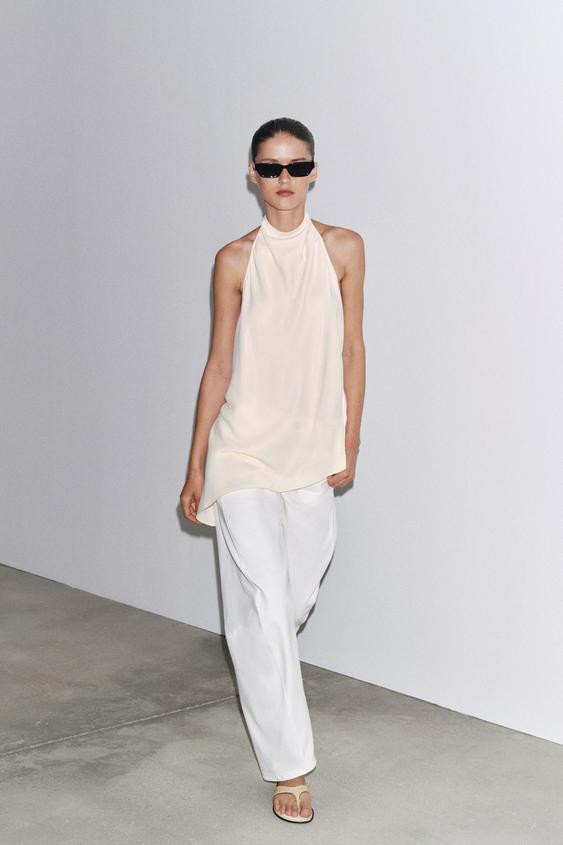 ZW COLLECTION SATIN HALTER TOP | Zara US