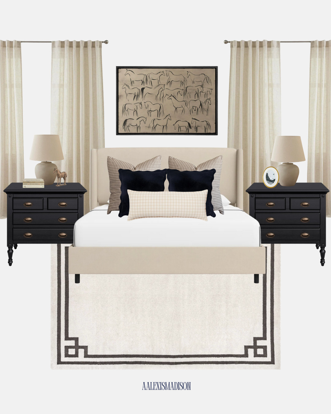 Western chic meets timeless comfort 🤍🐎 Affordable finds that bring elegance and a hint of rustic charm into your bedroom. From classic black nightstands to neutral layered bedding, this look is elevated but budget-friendly. Shop the look now and give your space that cozy western touch ✨ #LTKhome #LTKfinds #LTKinterior 

 #LTKHome #LTKFindsUnder100